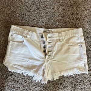 White Free People Distressed Jean Shorts with Frayed Hem